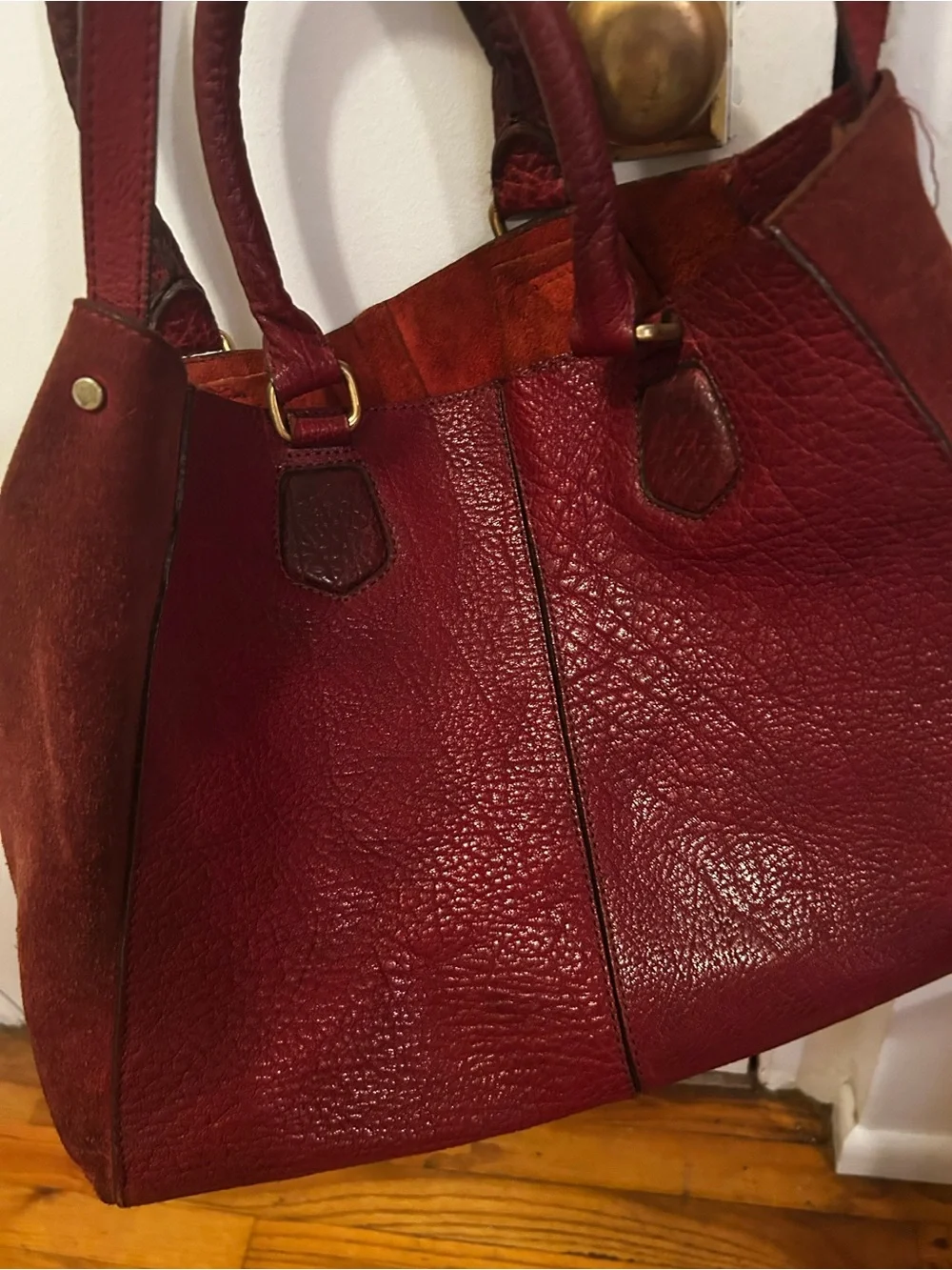 Zara burgundy Leather Tote Bag with Top Handles